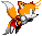 a very sped-up gif of a Tails sprite using his tails to run
