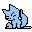 blue pixel-art cat scratching its head with its hind leg